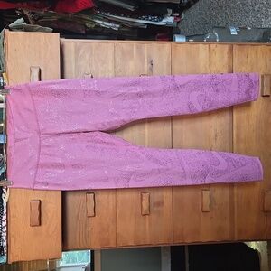 Nike: Mid-Rise One Dri-Fit Leggings, Pink w/ metallic pink splatter, Medium